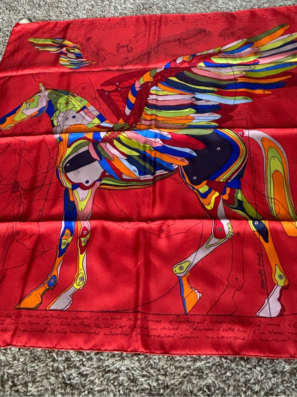 Hermes Red Multicolor Pegasus Tapestry silk nwot Scarf retired price firm - Picture 2 of 10